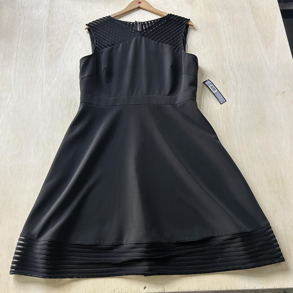 Tahari Arthur S. Levine Dress Womens 14 Black Sheer Sleeveless Fit Flare